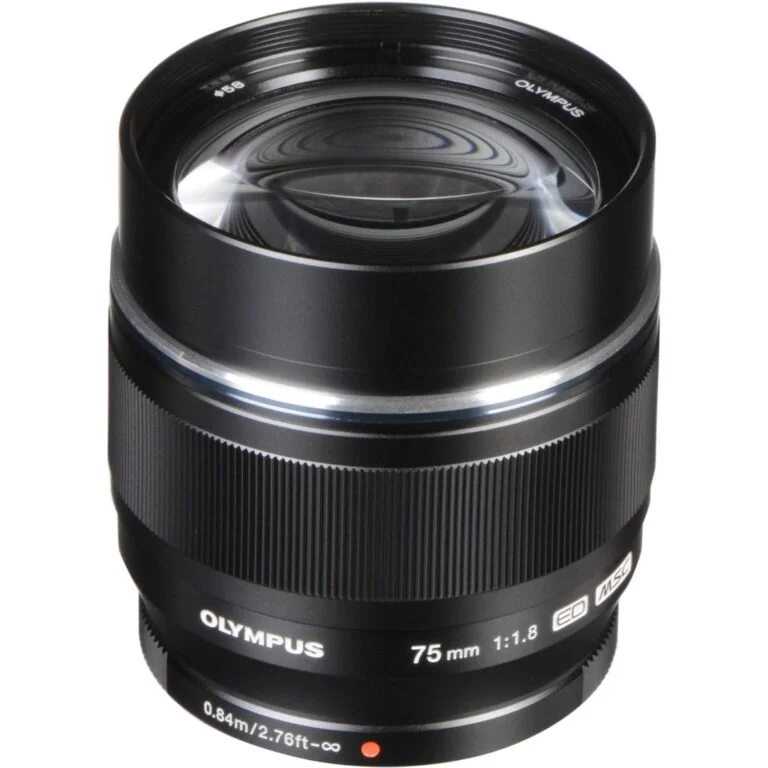 Olympus 75mm f/1.8 lens for Micro Four Thirds cameras, ideal for portrait photography.