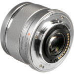 Olympus camera lens with silver finish, suitable for Micro Four Thirds cameras.