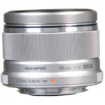 Olympus 25mm f/1.8 lens, silver, for Micro Four Thirds cameras, available at Camix UK.