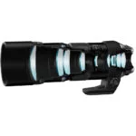 Professional telephoto camera lens with internal elements, ideal for wildlife and sports photography.