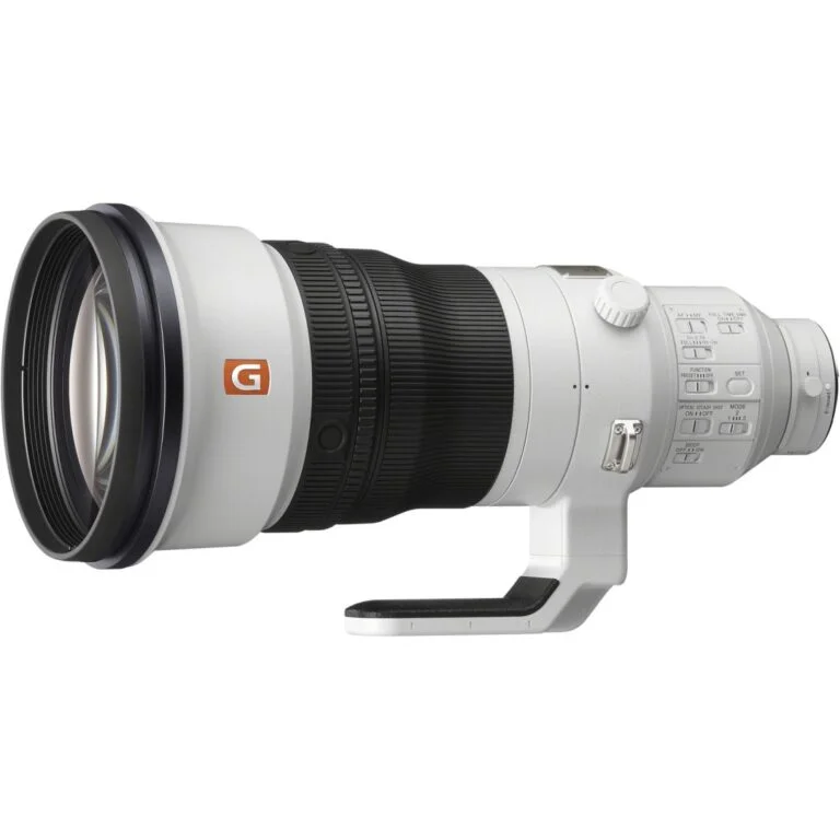 Sony telephoto lens for professional photography, available at camera shop in UK.