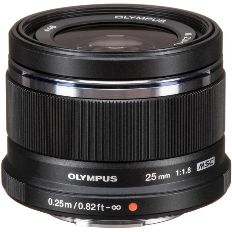 Olympus 25mm f/1.8 lens for Micro Four Thirds cameras, ideal for photography enthusiasts.