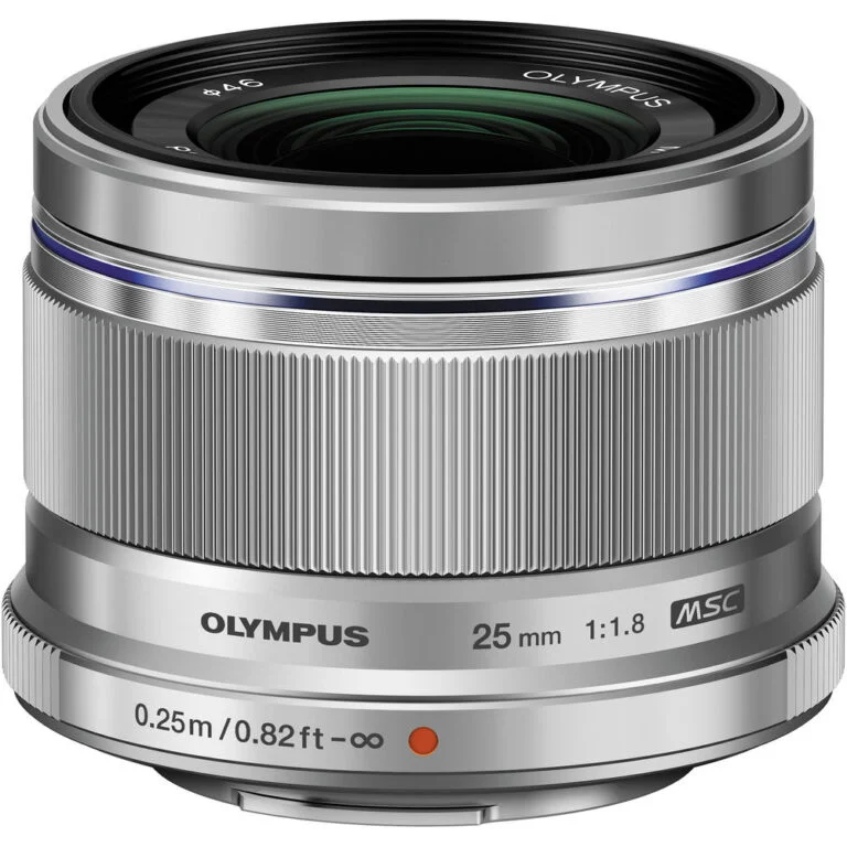 Olympus 25mm f/1.8 lens for Micro Four Thirds cameras, ideal for photography enthusiasts.