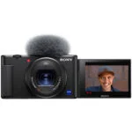 Sony digital camera with flip screen, ideal for vlogging and photography.