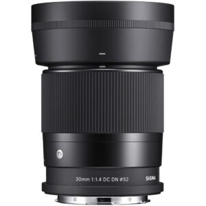 Sigma 30mm f/1.4 DC DN lens for mirrorless cameras, ideal for photography enthusiasts.