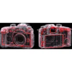 Transparent view of a digital camera body showcasing internal components.
