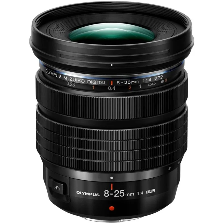 Olympus M.Zuiko Digital 8-25mm f/4 lens for Micro Four Thirds cameras.