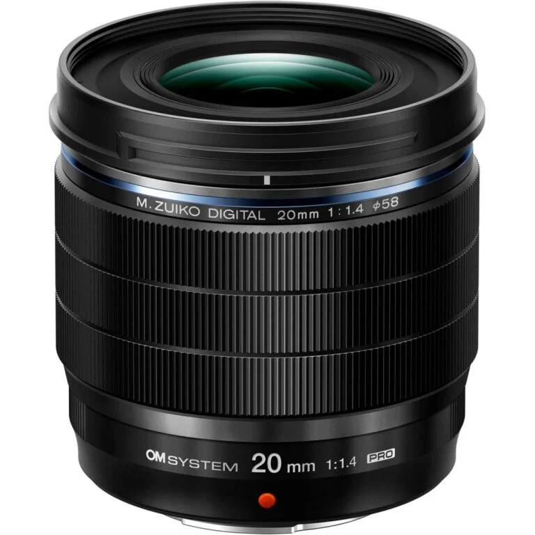 OM System M.Zuiko Digital 20mm f/1.4 Pro lens for Micro Four Thirds cameras.