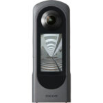 Ricoh 360-degree camera with display showing staircase, available at Camix UK.