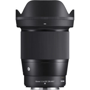 Sigma 16mm f/1.4 DC DN lens for mirrorless cameras, available at Camix UK.