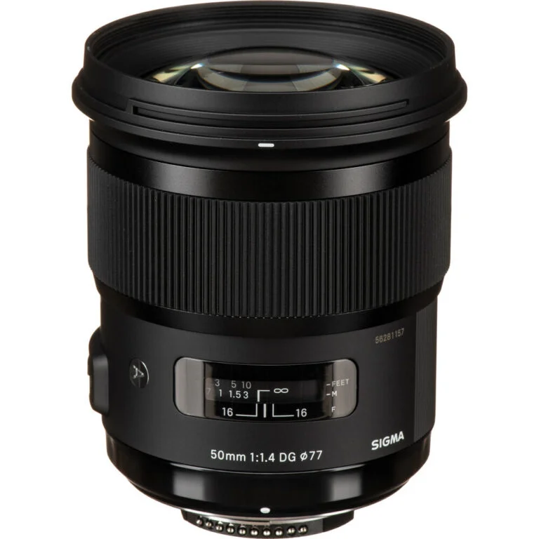 Sigma 50mm f/1.4 DG lens for professional photography, available at Camix camera shop UK.