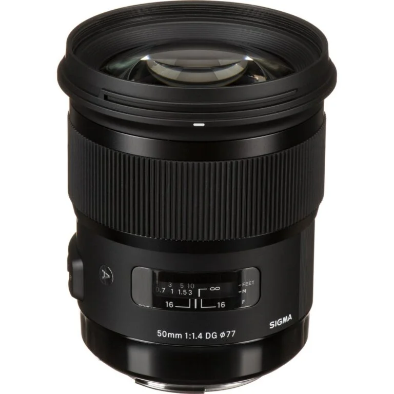 Sigma 50mm f/1.4 DG lens for professional photography, available at Camix camera shop UK.