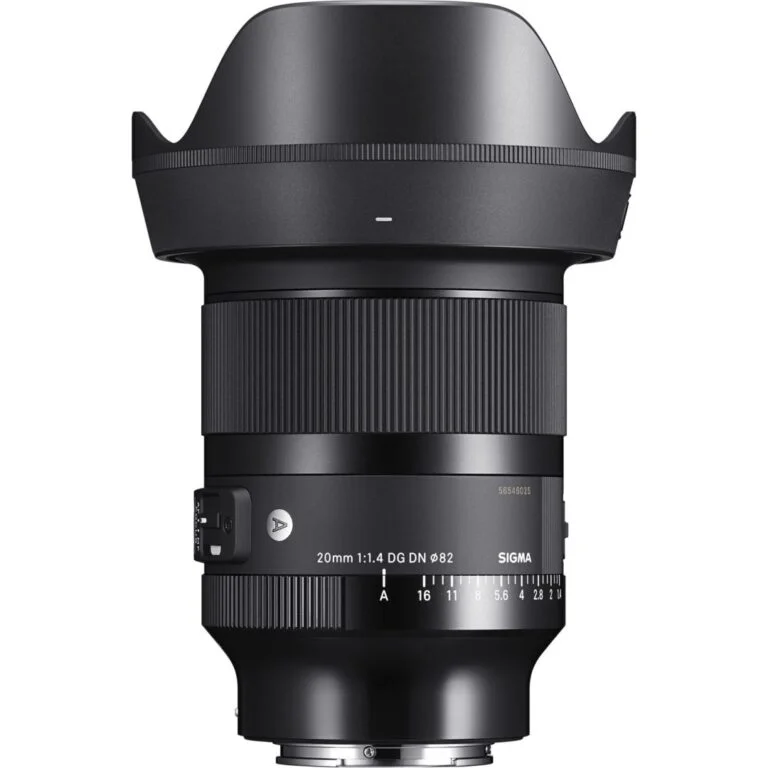 Sigma 20mm f/1.4 DG DN Art lens for mirrorless cameras, ideal for wide-angle photography.