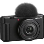 Sony digital camera with microphone, ideal for vlogging and photography.