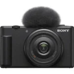 Sony digital camera with microphone, ideal for vlogging and photography.