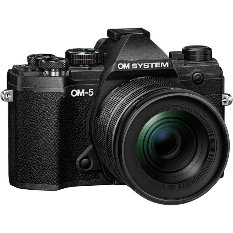 OM System OM-5 mirrorless camera with lens, available at Camix UK.