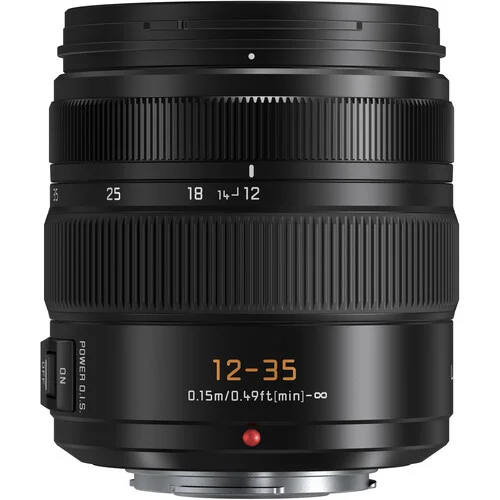 Panasonic 12-35mm lens with Power O.I.S. for Micro Four Thirds cameras.