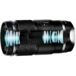 Cutaway view of a professional camera lens showing internal elements.