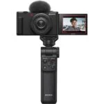 Sony digital camera with flip screen and microphone, ideal for vlogging and photography.