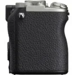 Side view of a digital camera body with textured grip, available at Camix UK.