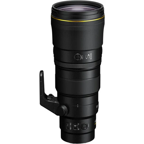 Professional telephoto camera lens with tripod mount, ideal for wildlife and sports photography.