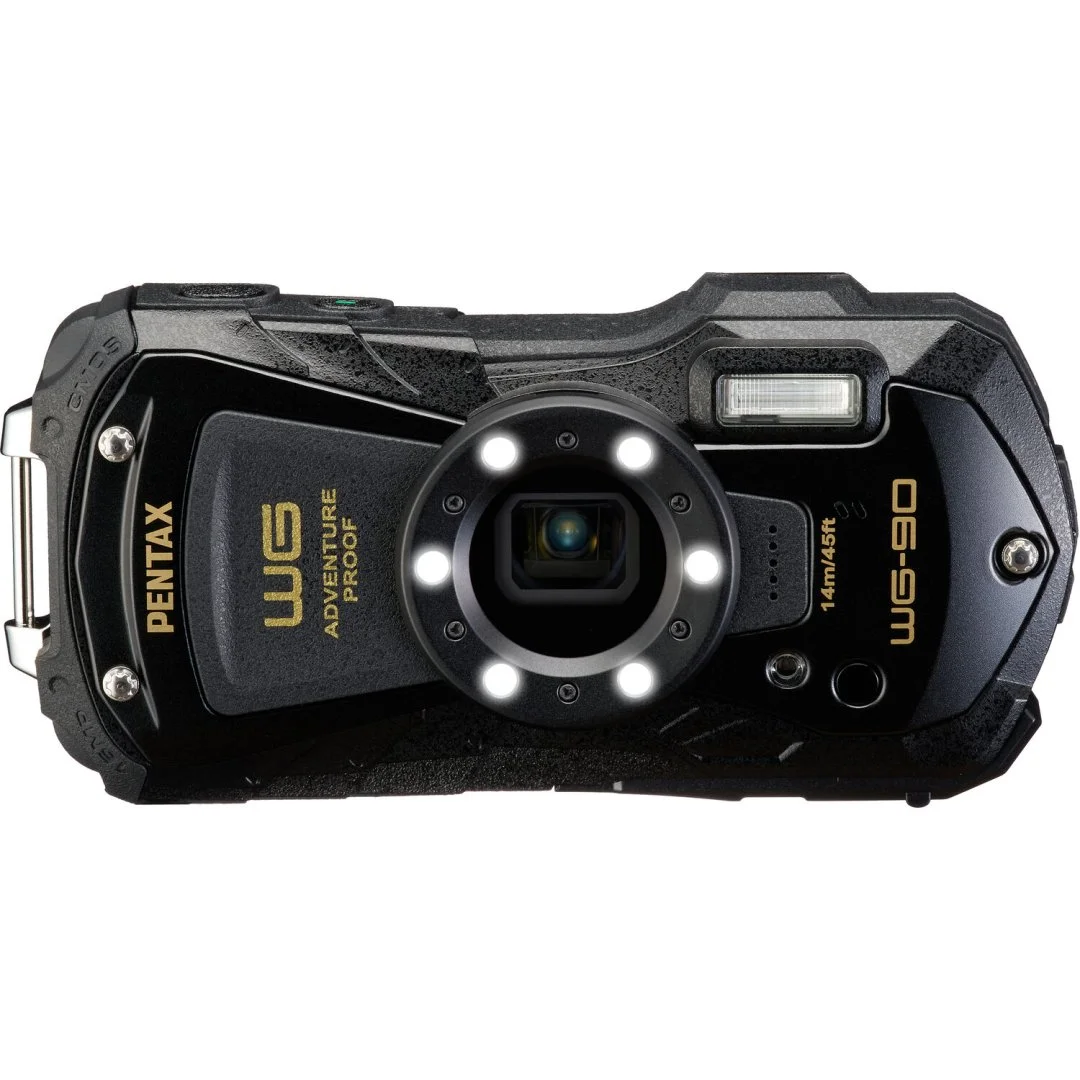 1705941953_1806099 Pentax WG-90 adventure-proof camera with rugged design and LED lights, ideal for outdoor photography.