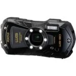 Pentax WG-90 rugged digital camera with LED lights, ideal for adventure photography.