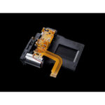 Camera shutter mechanism on black background, photography equipment