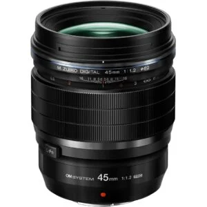 Olympus M.Zuiko Digital 45mm f/1.2 Pro lens for Micro Four Thirds cameras.