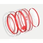 Illustration of a camera lens with red rings, showcasing lens design and structure.