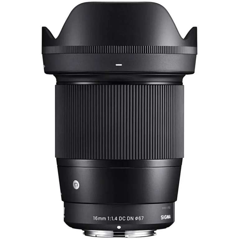 Sigma 16mm f/1.4 DC DN lens for mirrorless cameras, ideal for wide-angle photography.