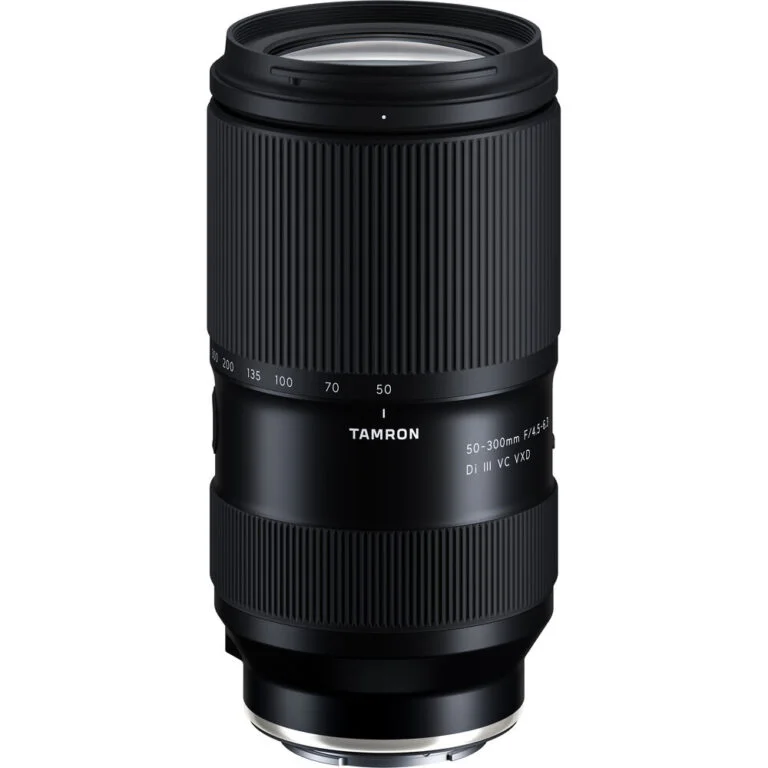 Tamron 50-300mm lens for mirrorless cameras, ideal for versatile photography.