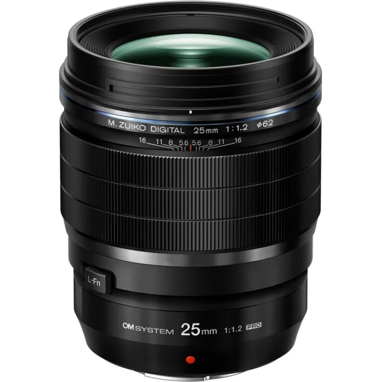 Olympus M.Zuiko Digital 25mm f/1.2 Pro lens, ideal for professional photography.