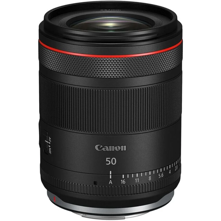 Canon RF 50mm lens for mirrorless cameras, available at Camix UK.