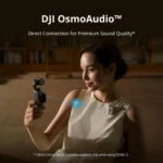 Woman using DJI OsmoAudio for enhanced sound quality with camera gear.
