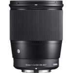 Sigma 16mm f/1.4 DC DN lens for mirrorless cameras, ideal for wide-angle photography.
