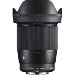 Sigma 16mm f/1.4 DC DN lens for mirrorless cameras, ideal for wide-angle photography.