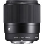 Sigma 30mm f/1.4 DC DN lens for mirrorless cameras, ideal for photography enthusiasts.