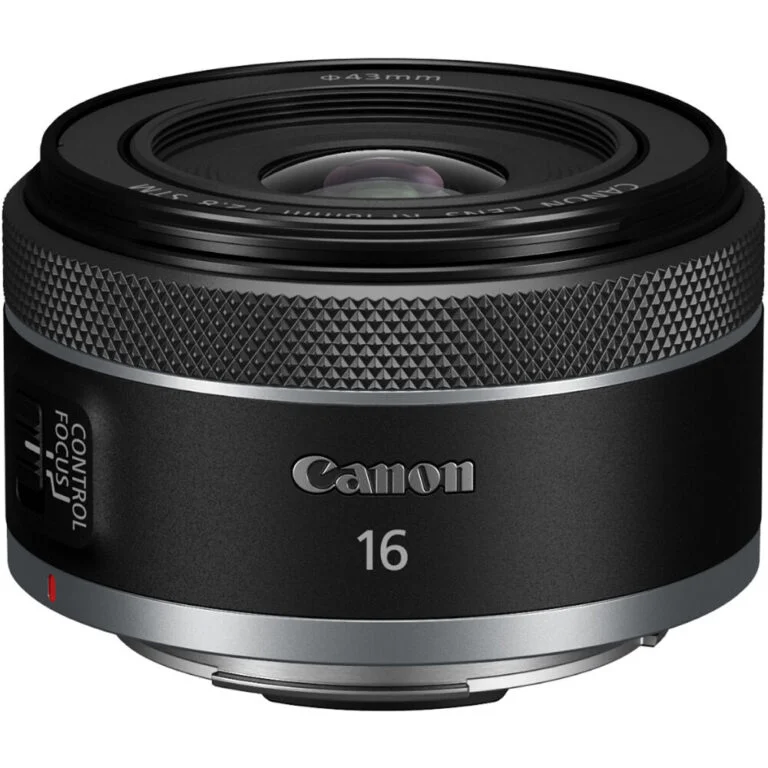 Canon RF 16mm lens for mirrorless cameras, ideal for wide-angle photography.
