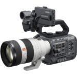 Sony cinema camera with large lens, ideal for professional videography and filmmaking.