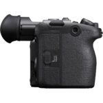 Side view of a professional mirrorless camera body with textured grip.