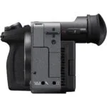 Side view of a professional digital camera body with electronic viewfinder.