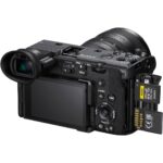 Sony cinema camera with lens and memory card slots, available at Camix UK.