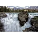 Scenic waterfall with rocky landscape and forest backdrop, ideal for testing digital cameras and lenses.
