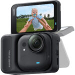 Insta360 GO Ultra camera capturing a playful outdoor moment.