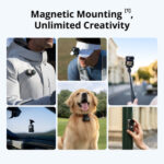 Collage of compact cameras with magnetic mounting for versatile photography.