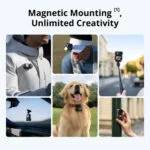 Collage of compact cameras with magnetic mounting for versatile photography.