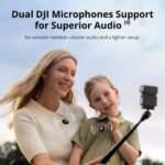 Mother and child using DJI microphones for superior audio outdoors.