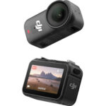 DJI action camera with front and back views, ideal for video recording and photography.