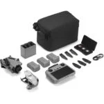 DJI drone with accessories including batteries, propellers, and carrying case, available at Camix camera shop UK.